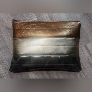 trendy gold, silver and bronze cosmetics bag w/ zipper closure